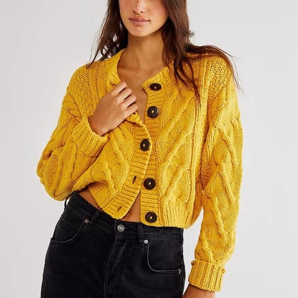 Free People Bonfire Cardi Sweater XS Marigold NWT